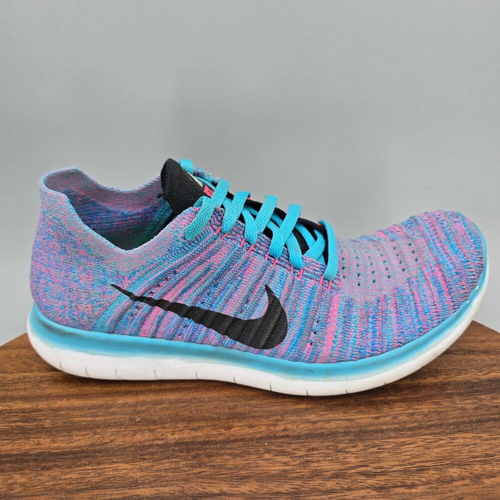 Nike Free RN Flyknit Shoes Womens 7.5 M Blue Purple Athletic Running Sneakers